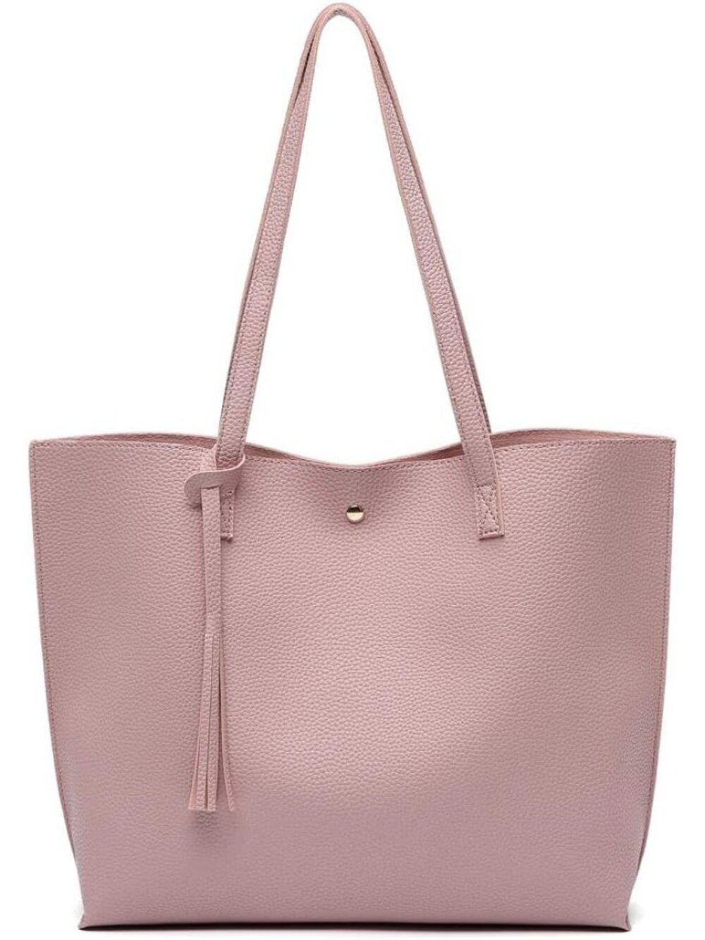 Women’s Baby Pink Soft Faux Leather Tote Bag Tassel Large Shoulder Purse